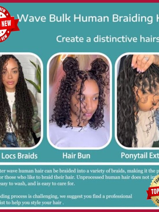 3 Bundles 150g Human Hair Extensions Water Wave No Weft Braiding Hair main image 4